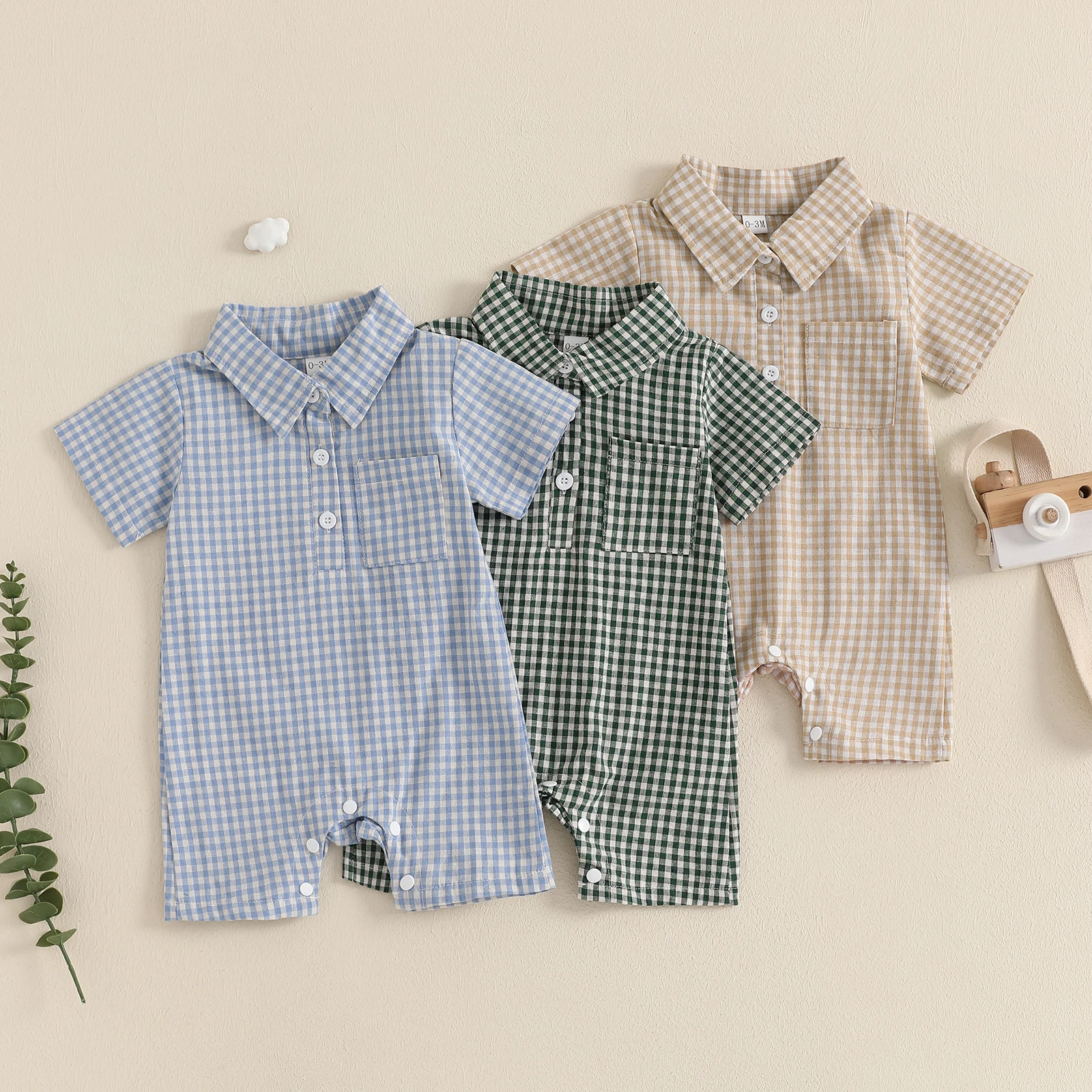Baby Boys Summer Plaid Jumpsuit Short Sleeve Turn Down Collar Button Up Casual Romper
Baby Boys Summer Plaid Jumpsuit Short Sleeve Turn Down Collar Button Up Casual Romper