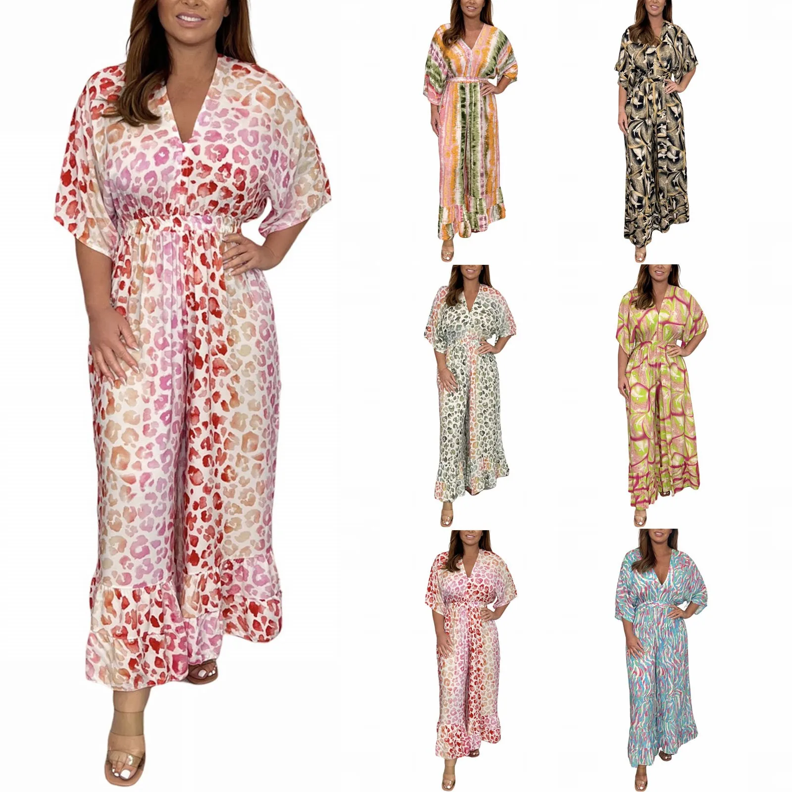 Women'S V-Neck Printed Jumpsuit Nipped Waist Wide Leg Pant Casual Loose Half Sleeve Fashion Elegant Daily Clothing Jumpsuit
Women'S V-Neck Printed Jumpsuit Nipped Waist Wide Leg Pant Casual Loose Half Sleeve Fashion Elegant Daily Clothing Jumpsuit