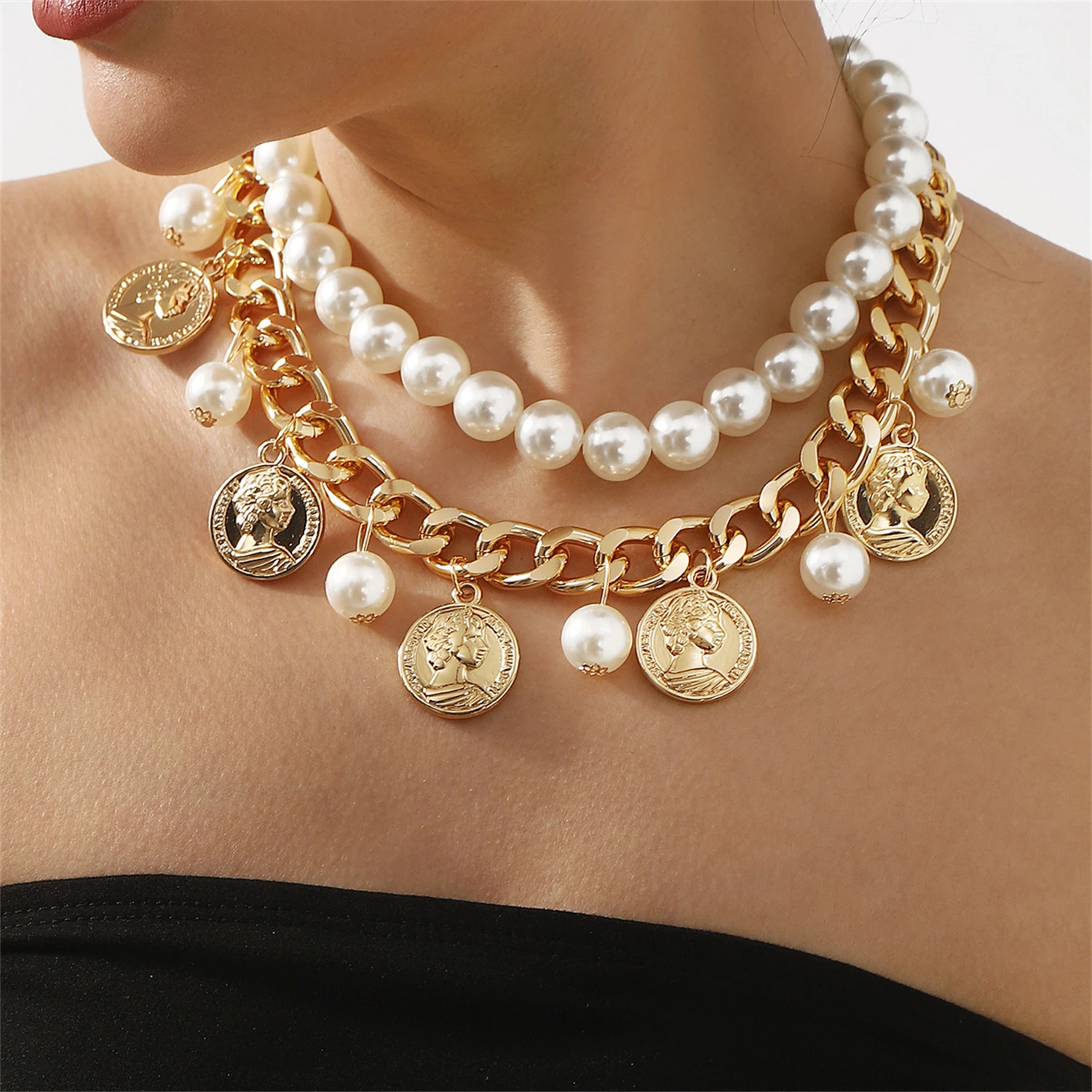 Women's Layered Pearl & Coin Pendant Necklace Double - Strand Design Vintage - Inspired Jewelry Chic Party & Daily Accessory
Women's Layered Pearl & Coin Pendant Necklace Double - Strand Design Vintage - Inspired Jewelry Chic Party & Daily Accessory