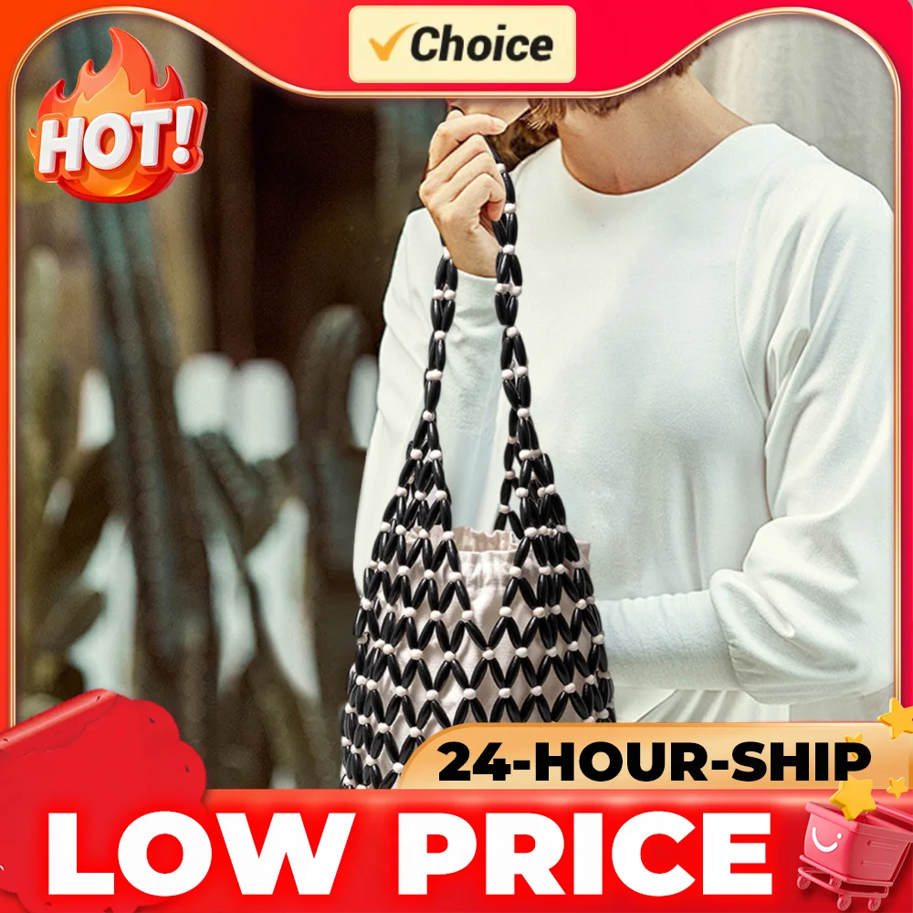Wooden Beading Woven Hand Bag Hollow-out Tote Bag Handmade Beaded Shoulder Bag Casual Beach Handbag for Women
Wooden Beading Woven Hand Bag Hollow-out Tote Bag Handmade Beaded Shoulder Bag Casual Beach Handbag for Women