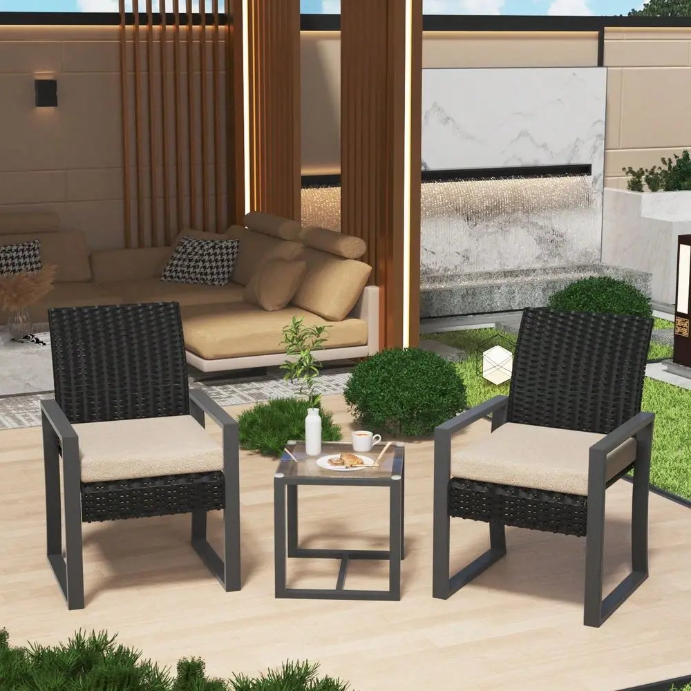 Piece Outdoor Bistro Dining Set All Weather Rattan Furniture With Padded Chairs And Sturdy Tempered Glass Table For Patio Porch
Piece Outdoor Bistro Dining Set All Weather Rattan Furniture With Padded Chairs And Sturdy Tempered Glass Table For Patio Porch