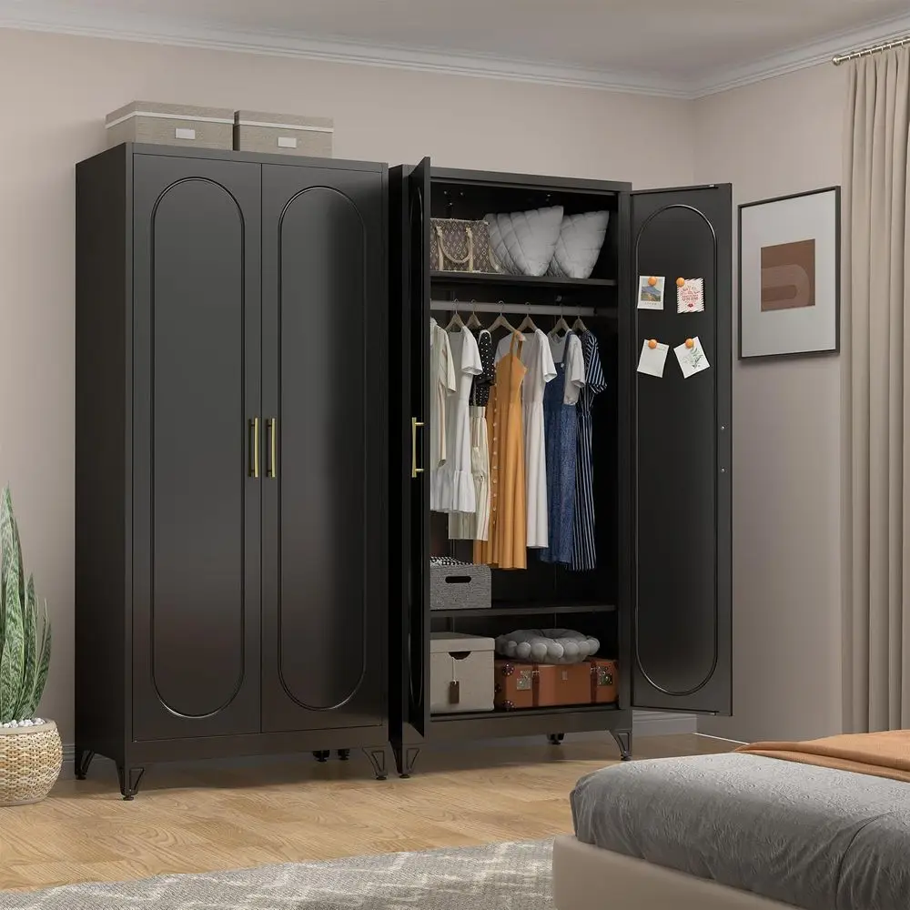 71 Metal Hanging Rod Wardrobe with 2 Adjustable Shelves, Ideal for Bedroom, School, or Gym, Black
71 Metal Hanging Rod Wardrobe with 2 Adjustable Shelves, Ideal for Bedroom, School, or Gym, Black