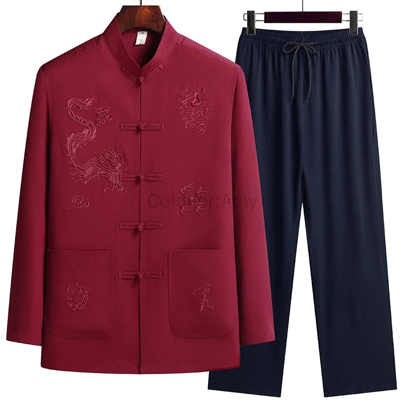 Men's Embroidered Dragon Tang Suit Hanfu Set Chinese Stand Collar Grandpa Suit Top Pants Middle Aged Kong Fu Clothes
Men's Embroidered Dragon Tang Suit Hanfu Set Chinese Stand Collar Grandpa Suit Top Pants Middle Aged Kong Fu Clothes
