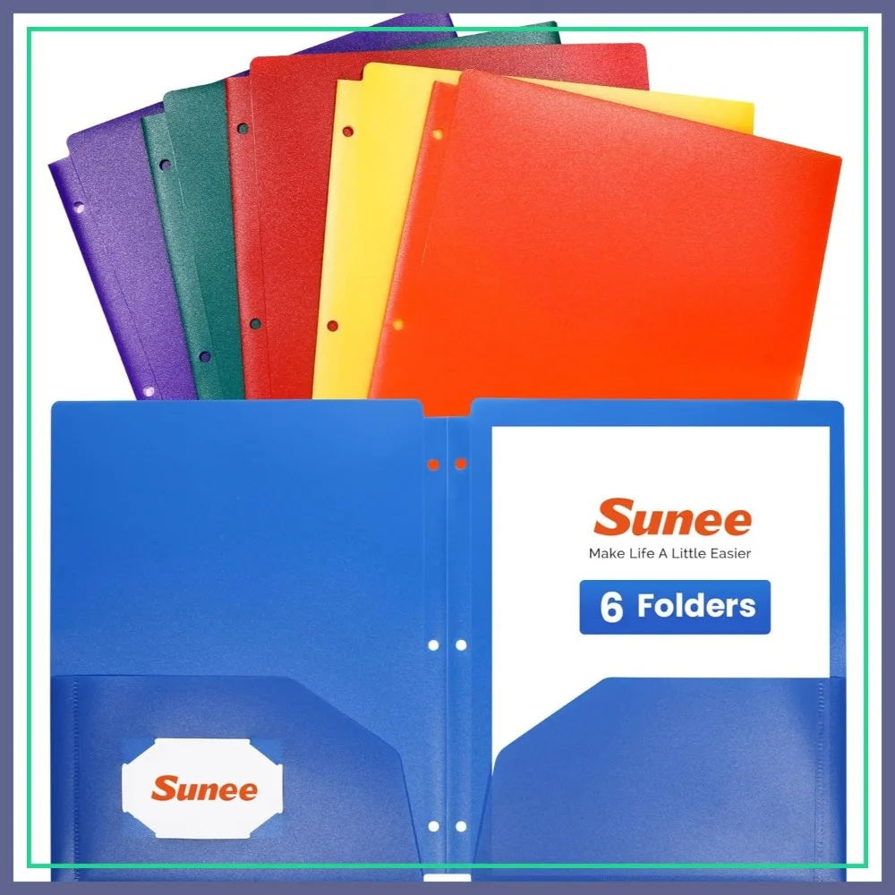 3 Hole Folders with Pockets (6 Pack) Plastic Heavy Duty Binder Folders for School Office
3 Hole Folders with Pockets (6 Pack) Plastic Heavy Duty Binder Folders for School Office