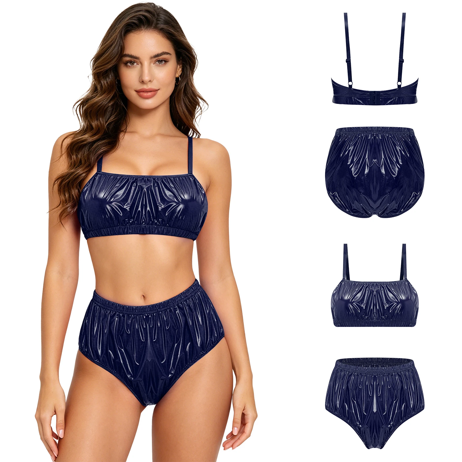 Women Glossy Waterproof Lingerie Set Bikini Swimwear Nightwear Clubwear No-pad Bra Top with Swim Shorts Beach Pool Bathing Suit
Women Glossy Waterproof Lingerie Set Bikini Swimwear Nightwear Clubwear No-pad Bra Top with Swim Shorts Beach Pool Bathing Suit