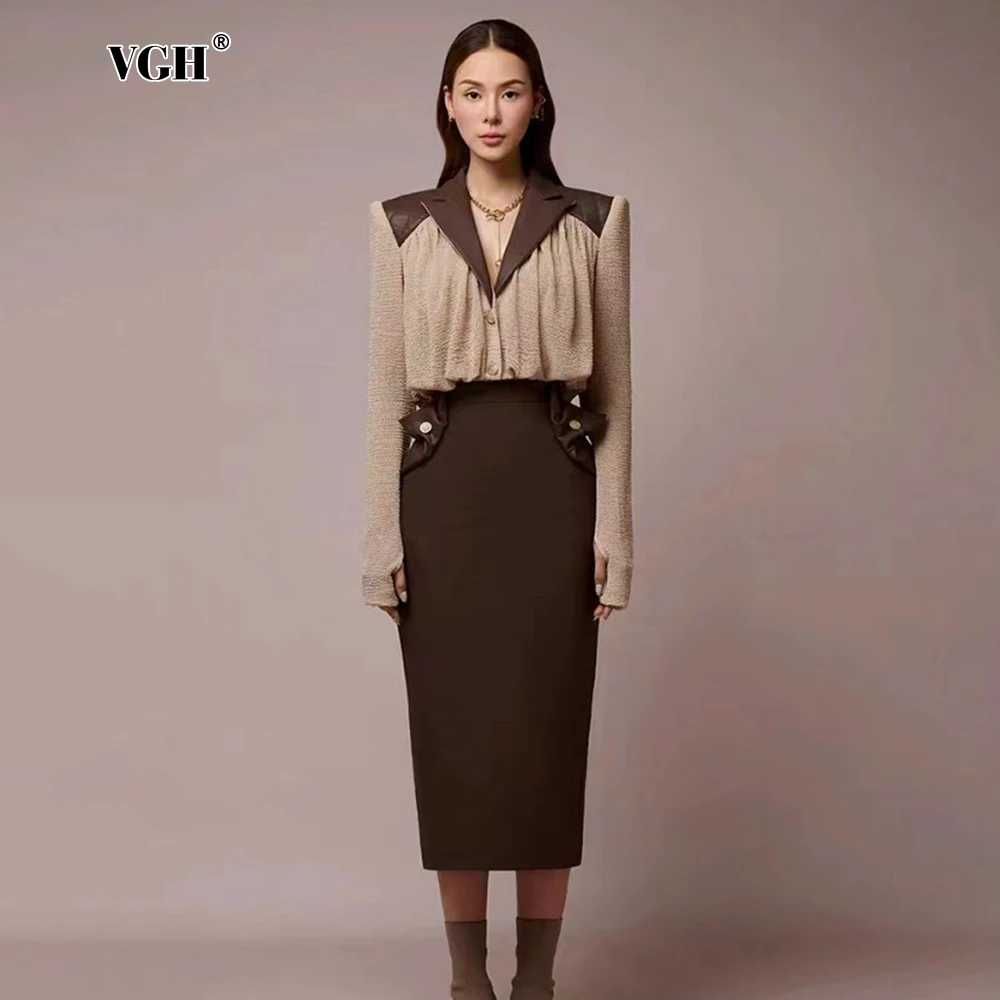 VGH Casual Hit Color Two Piece Sets For Women Lapel Long Sleeve Top High Waist Long Skirt Temperament Set Female Fashion Style
VGH Casual Hit Color Two Piece Sets For Women Lapel Long Sleeve Top High Waist Long Skirt Temperament Set Female Fashion Style