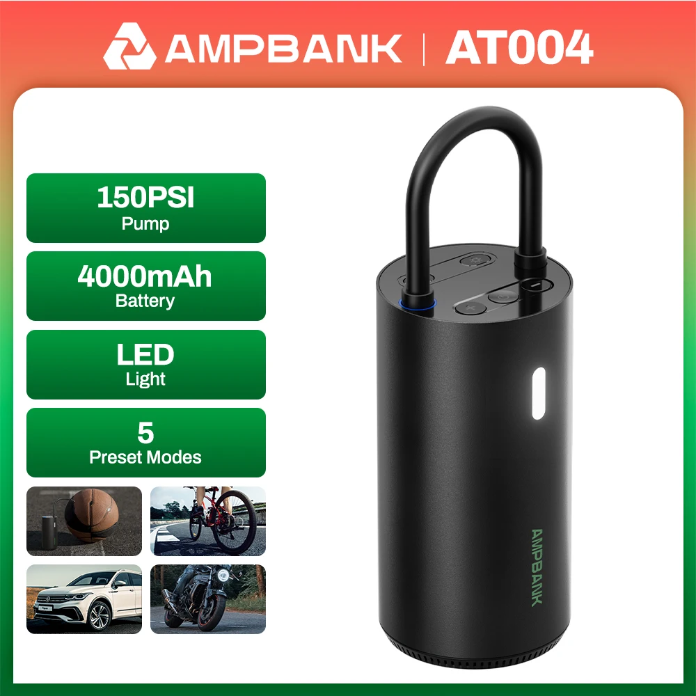 AMPBANK AT004 Smart Air Pump for Car Tires Portable Air Compressor Auto Tire Inflator 150PSI with Pressure Gauge LED Screen
AMPBANK AT004 Smart Air Pump for Car Tires Portable Air Compressor Auto Tire Inflator 150PSI with Pressure Gauge LED Screen