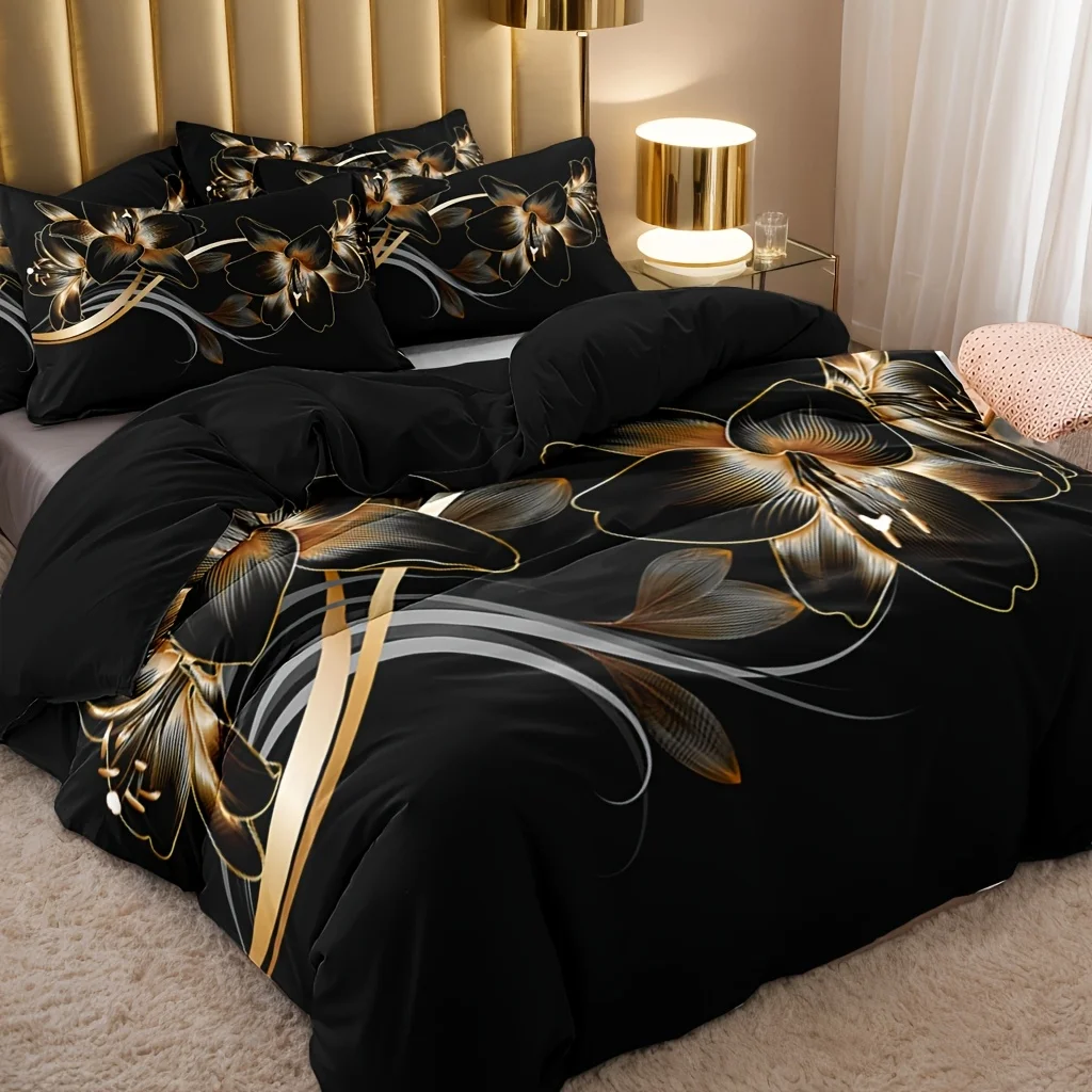 3pcs Polyester Golden Floral Pattern Printed Bedding And Quilt Cover Set, Suitable for Bedrooms And Guest Rooms. Soft And
3pcs Polyester Golden Floral Pattern Printed Bedding And Quilt Cover Set, Suitable for Bedrooms And Guest Rooms. Soft And