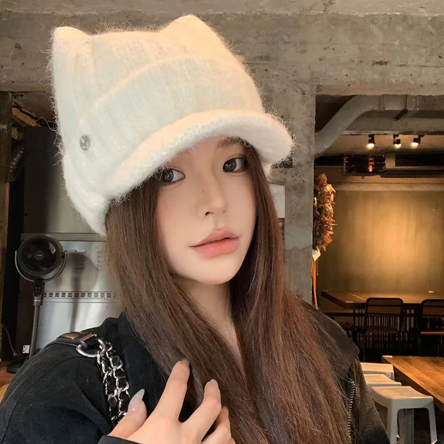 Japan Designer Cute Cat-ear Alpaca Wool Knit Peaked Cap Women Winter Fashion Warm Baseball Hat Pullover Caps
Japan Designer Cute Cat-ear Alpaca Wool Knit Peaked Cap Women Winter Fashion Warm Baseball Hat Pullover Caps