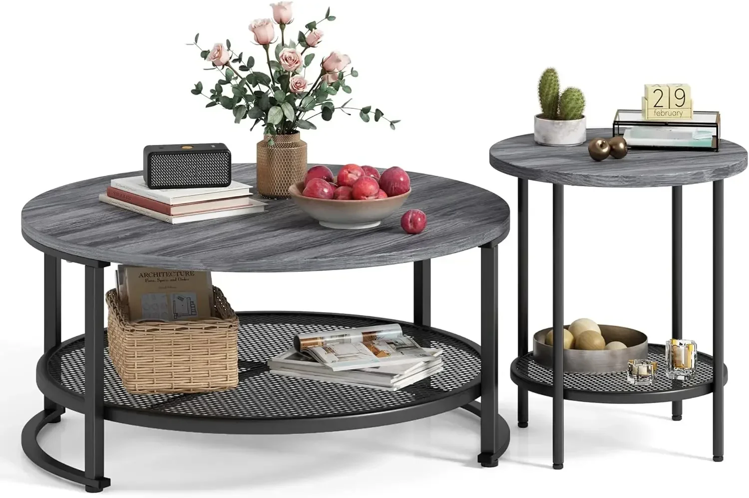 Home Round Coffee Table Set of 2 for Living Room, Grey Coffee Table with Open Storage,Wood Surface Top Large Circle Coffee Table
Home Round Coffee Table Set of 2 for Living Room, Grey Coffee Table with Open Storage,Wood Surface Top Large Circle Coffee Table