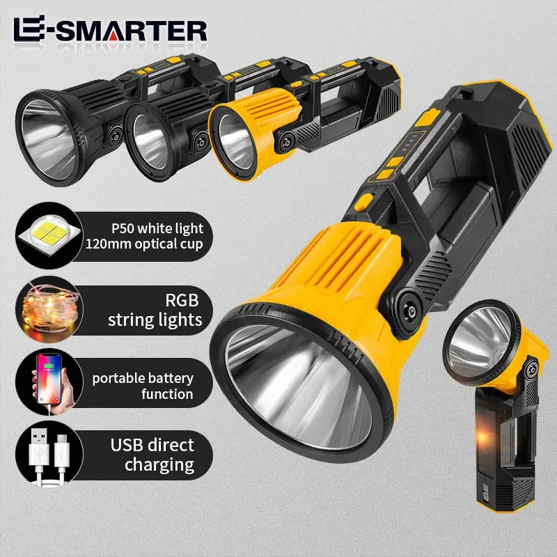 High Power LED Searchlight Multifunctional Torch Head 90° Rotatable With Colorful Strip Light Outdoor Camping Light
High Power LED Searchlight Multifunctional Torch Head 90° Rotatable With Colorful Strip Light Outdoor Camping Light