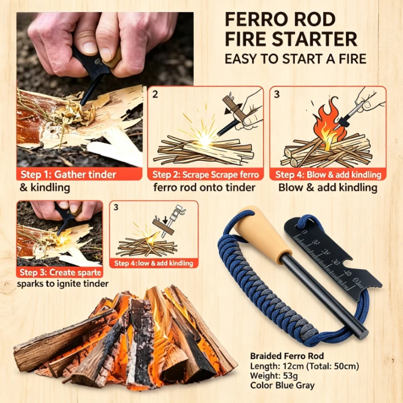 New 3-in-1 All-Weather Survival Flint Kit, Waterproof Windproof Ignition, Compact EDC Fire Starter for Camping Hiking Tool
New 3-in-1 All-Weather Survival Flint Kit, Waterproof Windproof Ignition, Compact EDC Fire Starter for Camping Hiking Tool