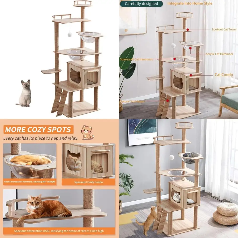 Комнатная башня для кошек — 67, деревянное кошачье дерево высотой с гамаком, когтеточками, съемными подушечками для маленьких кошек
Комнатная башня для кошек — 67, деревянное кошачье дерево высотой с гамаком, когтеточками, съемными подушечками для маленьких кошек