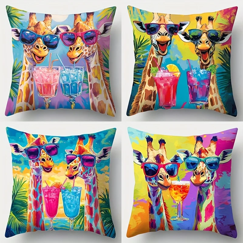 Beach Party Style Pillow Covers, Playful Giraffe with Sunglasses & Drinks Print Cushion Cases, Cozy Home Decor for Bedroom
Beach Party Style Pillow Covers, Playful Giraffe with Sunglasses & Drinks Print Cushion Cases, Cozy Home Decor for Bedroom