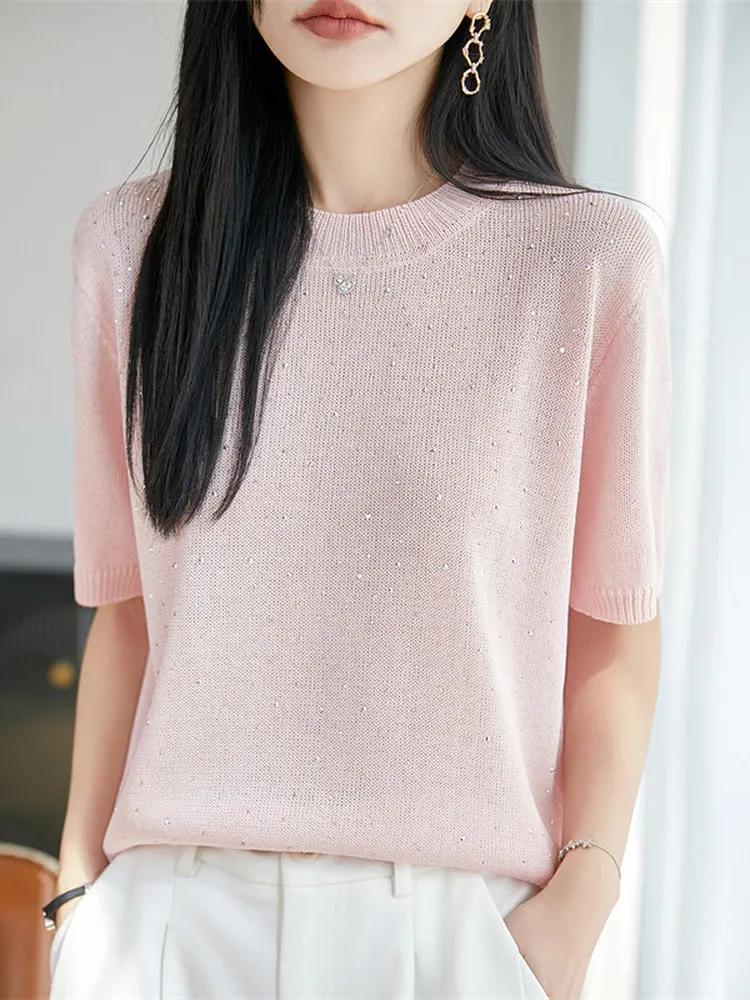 2026 New Pure Color Knitted Short Sleeve T-Shirt Women Summer Thin Ice Silk Knitted Shirt plus Size Women's Top Casual Style
2026 New Pure Color Knitted Short Sleeve T-Shirt Women Summer Thin Ice Silk Knitted Shirt plus Size Women's Top Casual Style