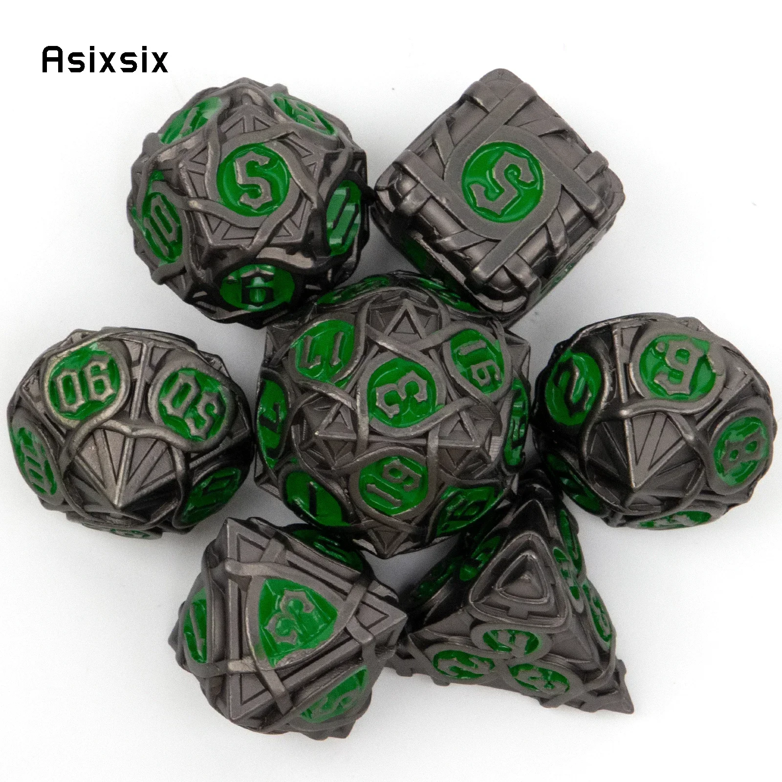 7 Pcs Green Black Stripe Metal Dice Solid Metal Polyhedral Dice Set Suitable For Role-Playing RPG Gift Card Party Dice Prop
7 Pcs Green Black Stripe Metal Dice Solid Metal Polyhedral Dice Set Suitable For Role-Playing RPG Gift Card Party Dice Prop