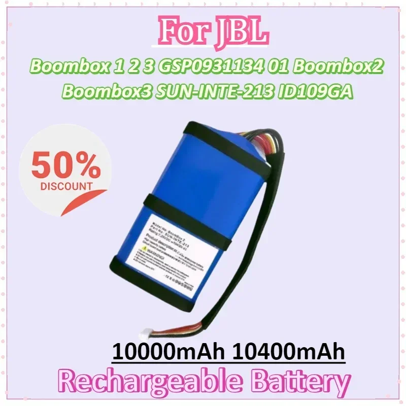 10000mAh 10400mAh for JBL Boombox 1 2 3 GSP0931134 01 Boombox2 Boombox3 SUN-INTE-213 ID109GA Batteries 
10000mAh 10400mAh for JBL Boombox 1 2 3 GSP0931134 01 Boombox2 Boombox3 SUN-INTE-213 ID109GA Batteries