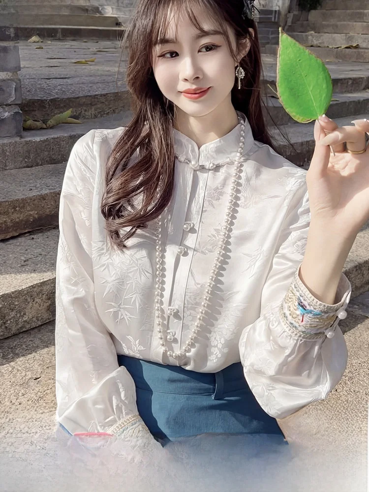 Heavy Embroidery White Silk Shirt Women's New Chinese Style Spring Fashion Silk Top Breathable Long Sleeve Casual Shirt
Heavy Embroidery White Silk Shirt Women's New Chinese Style Spring Fashion Silk Top Breathable Long Sleeve Casual Shirt