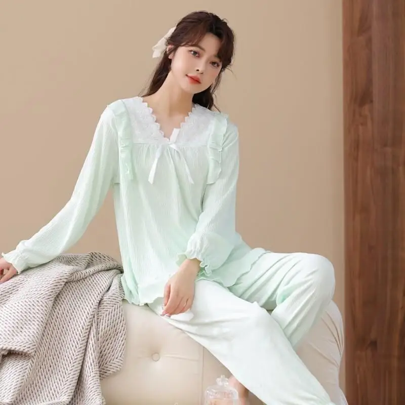 Корейский комплект для дома и сна: свободная пижама в стиле принцессы с длинными рукавами и брюками для женщин, осенняя коллекция
Корейский комплект для дома и сна: свободная пижама в стиле принцессы с длинными рукавами и брюками для женщин, осенняя коллекция