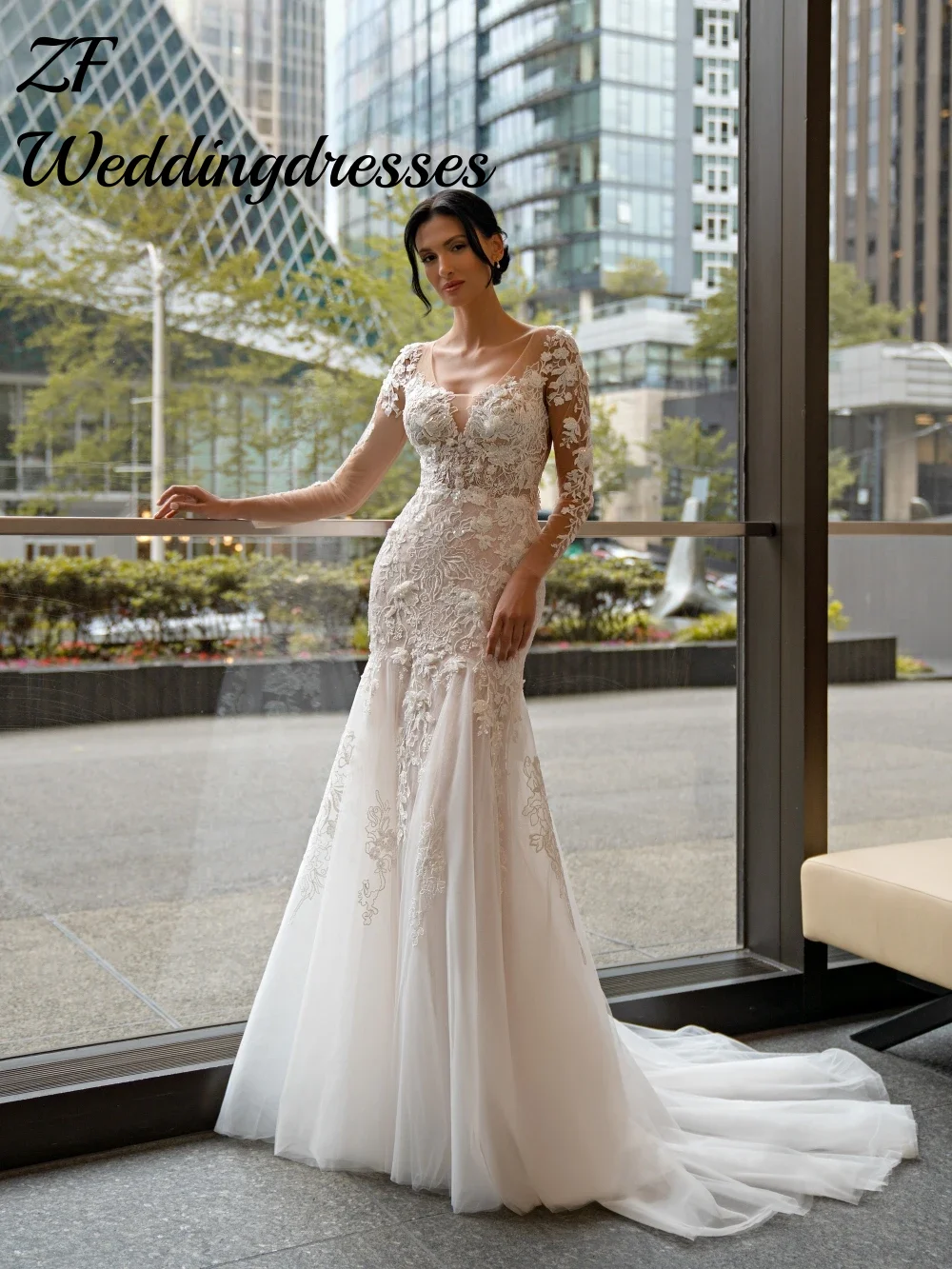 Customized Lace Flower Dresses For Bride Shiny Beaded Mermaid Long Wedding Dress Illusion V-neck Backless Bridal Gown
Customized Lace Flower Dresses For Bride Shiny Beaded Mermaid Long Wedding Dress Illusion V-neck Backless Bridal Gown