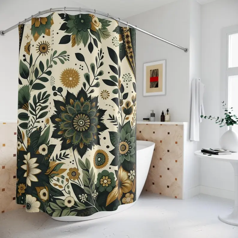 BoHo Flower Print Shower Curtain, Bohemian Blossom - Green Floral Shower Curtain, Bathroom Essentials, Great Housewarming Gift!
BoHo Flower Print Shower Curtain, Bohemian Blossom - Green Floral Shower Curtain, Bathroom Essentials, Great Housewarming Gift!