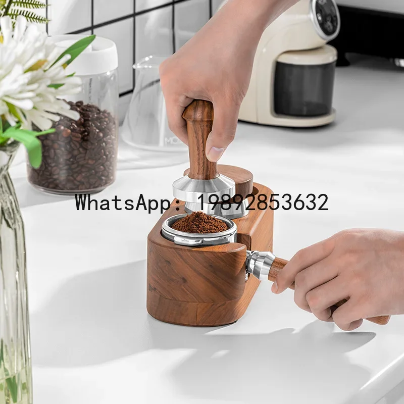 A5.14 Walnut wood coffee machine portafilter holder with distributor, tamper, and tamping station - complete set of accessories
A5.14 Walnut wood coffee machine portafilter holder with distributor, tamper, and tamping station - complete set of accessories