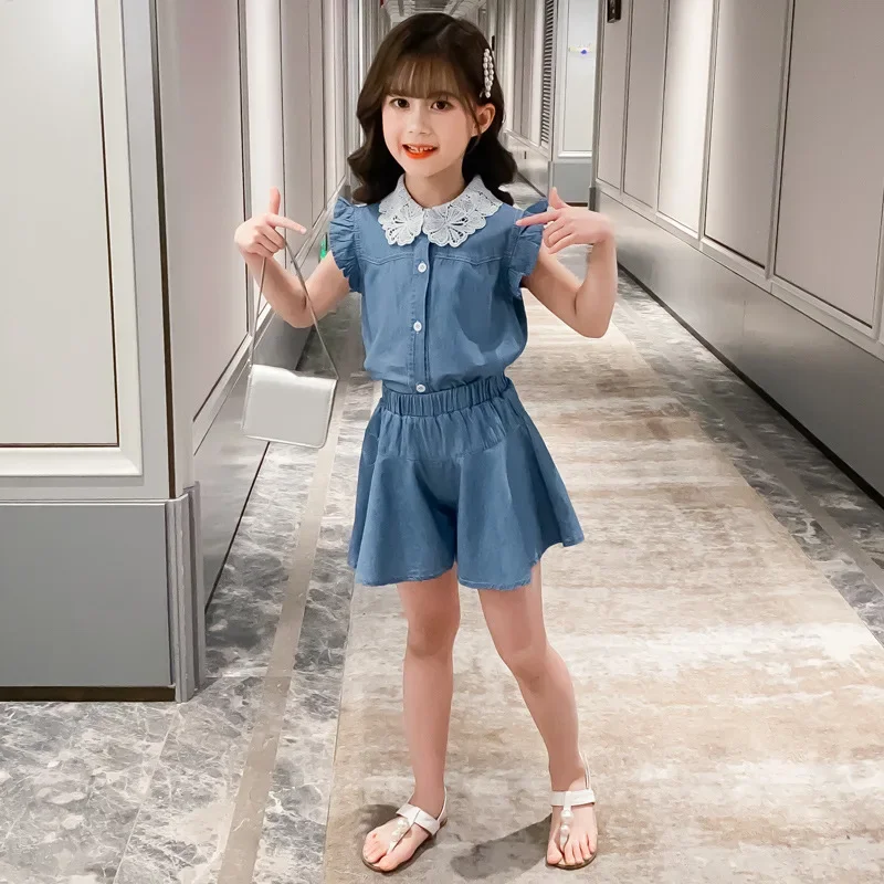 2025 summer teens kid baby Girls Clothes lace off shoulder denim T Shirt vest + solid pants Outfits 5 6 7 8 9 10 11 12 years
2025 summer teens kid baby Girls Clothes lace off shoulder denim T Shirt vest + solid pants Outfits 5 6 7 8 9 10 11 12 years