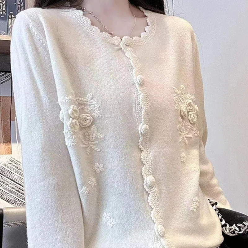 Women's Cardigan 100% Wool Knit Sweater Spring/Autumn New Round Neck Long Sleeved Pure Handmade Crochet Flower Decoration Coat
Women's Cardigan 100% Wool Knit Sweater Spring/Autumn New Round Neck Long Sleeved Pure Handmade Crochet Flower Decoration Coat