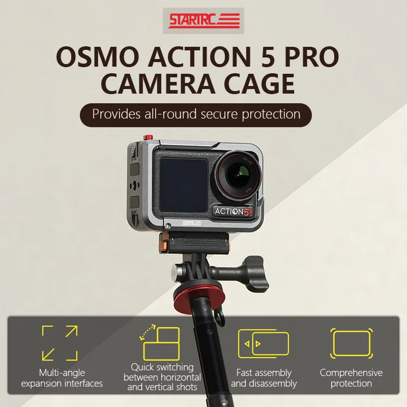 Клетка для камеры Osmo Action 5 Pro, спортивная камера, металлический защитный чехол, аксессуар для расширения, противоударная защитная рамка
Клетка для камеры Osmo Action 5 Pro, спортивная камера, металлический защитный чехол, аксессуар для расширения, противоударная защитная рамка