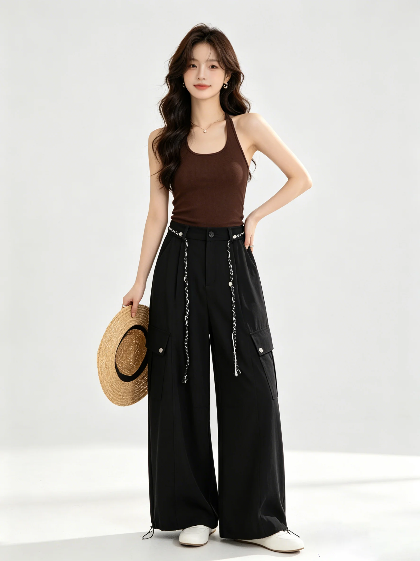 Black Retro Elastic High Waist Korean Style Casual Sports Work Pants Summer Drapey Versatile Slim Wide Leg Pants Women
Black Retro Elastic High Waist Korean Style Casual Sports Work Pants Summer Drapey Versatile Slim Wide Leg Pants Women