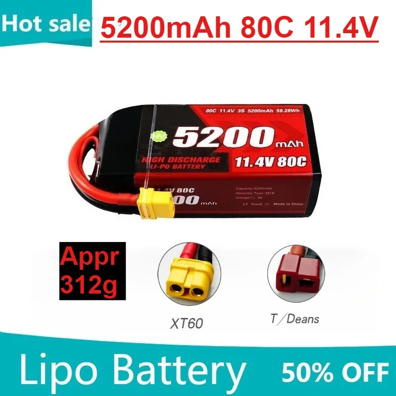 5200mAh 80C 11.4V 3S High Power Long Endurance For Remote Control Toys And Parts Lithium Battery
5200mAh 80C 11.4V 3S High Power Long Endurance For Remote Control Toys And Parts Lithium Battery