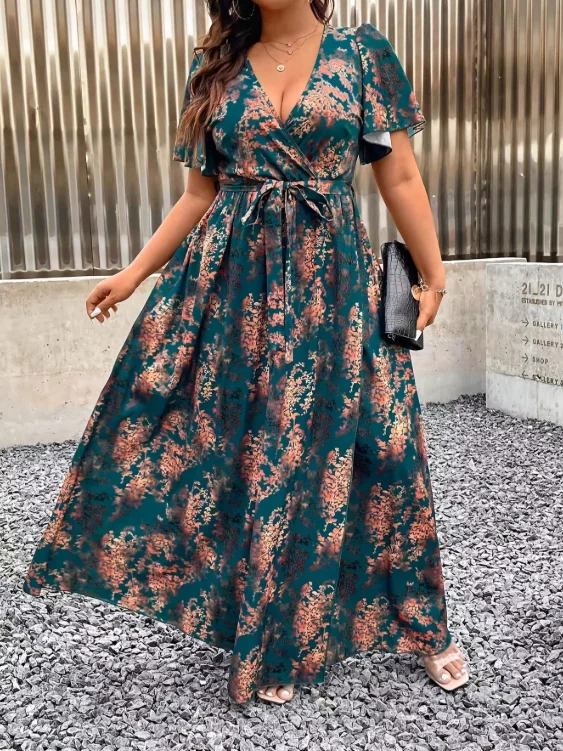 Women's Elegant Turquoise Green and Brown Bohemian Print Long Dress with Criss-Cross Neckline, A-Line Hem and Waist-Length Design, Suitable for Formal Occasions, Dinner Parties, and Gatherings. Women's Elegant High-End Floral Dress
Women's Elegant Turquoise Green and Brown Bohemian Print Long Dress with Criss-Cross Neckline, A-Line Hem and Waist-Length Design, Suitable for Formal Occasions, Dinner Parties, and Gatherings. Women's Elegant High-End Floral Dress