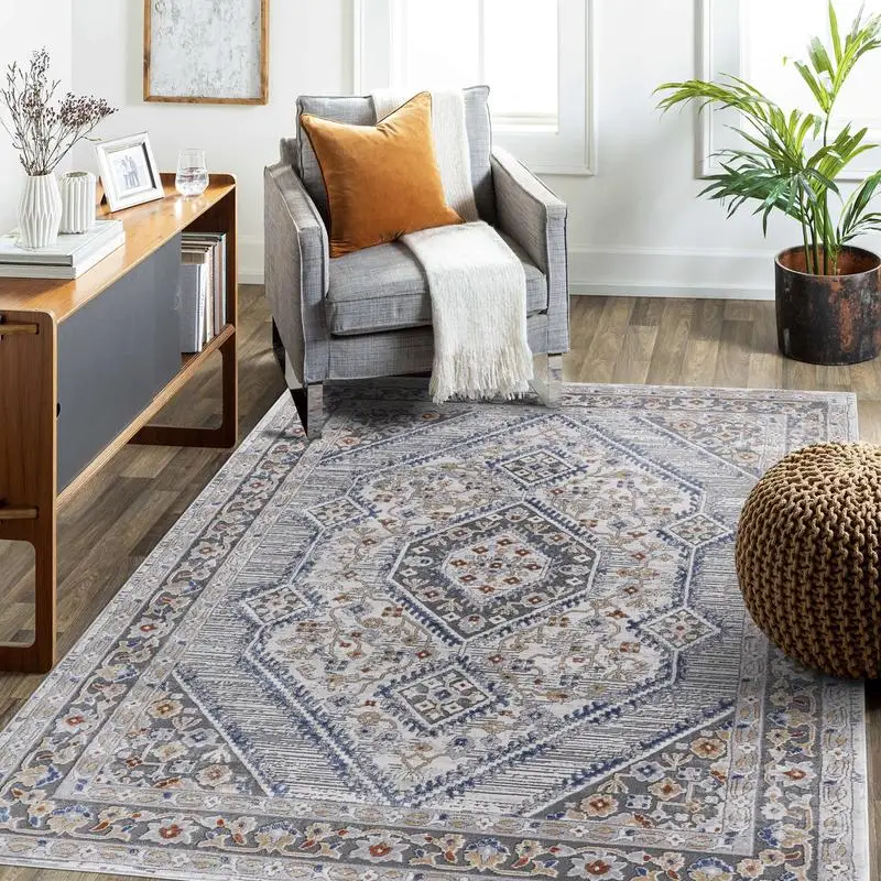 Stylish 6X9 Blue Cream Bordered Non-Shedding Area Rug for Living Room Bedroom Dining Home Office, Stain Resistant and Durable
Stylish 6X9 Blue Cream Bordered Non-Shedding Area Rug for Living Room Bedroom Dining Home Office, Stain Resistant and Durable