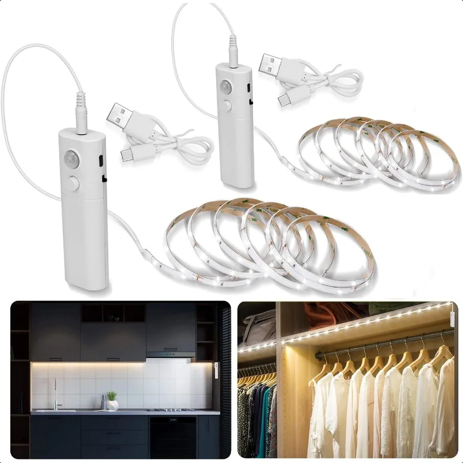 2pack Rechargeable LED Strip Lights with Motion Sensor Cool White LED Closet Light Motion Activated Under Cabinet Strip Light
2pack Rechargeable LED Strip Lights with Motion Sensor Cool White LED Closet Light Motion Activated Under Cabinet Strip Light