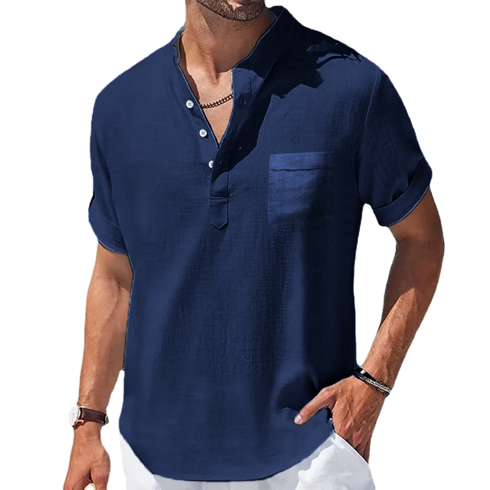 New Men's Casual Stand Up Collar Summer Solid Color Short Sleeve Linen Shirt Trendy Breathable Loose Youth Basic Pocket Top
New Men's Casual Stand Up Collar Summer Solid Color Short Sleeve Linen Shirt Trendy Breathable Loose Youth Basic Pocket Top