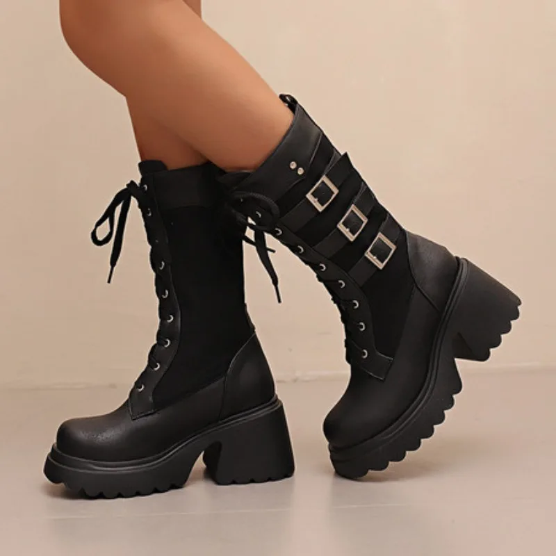 2025 Новые женские ботинки в стиле вестерн в стиле ретро, женские ботинки до середины икры, большой размер 43, толстые каблуки, круглый носок, шнуровка, пряжки на ремне, повседневная обувь Bota
2025 Новые женские ботинки в стиле вестерн в стиле ретро, женские ботинки до середины икры, большой размер 43, толстые каблуки, круглый носок, шнуровка, пряжки на ремне, повседневная обувь Bota
