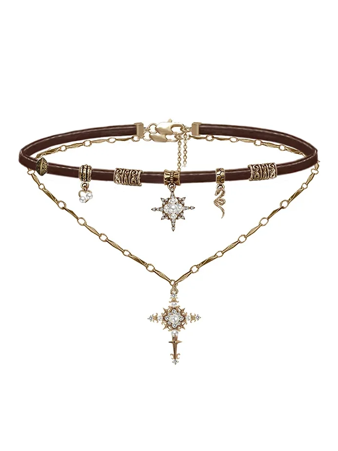 Sweet Cool Starlight Cross Necklace Maillard Leather Neck Chain Sweater Chain
Sweet Cool Starlight Cross Necklace Maillard Leather Neck Chain Sweater Chain