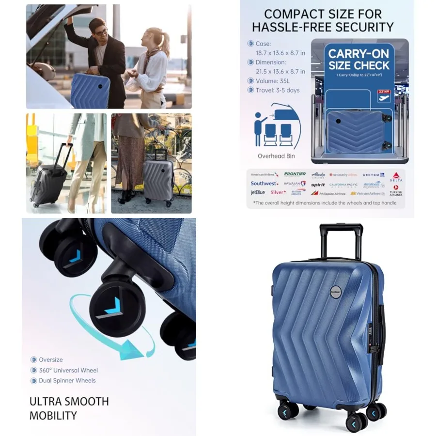Carry On Luggage 22x14x9 Airline Approved, PC Hardside Suitcase, 20 Inch Luggage with Spinner Wheels, Lightweight Travel Suitca
Carry On Luggage 22x14x9 Airline Approved, PC Hardside Suitcase, 20 Inch Luggage with Spinner Wheels, Lightweight Travel Suitca