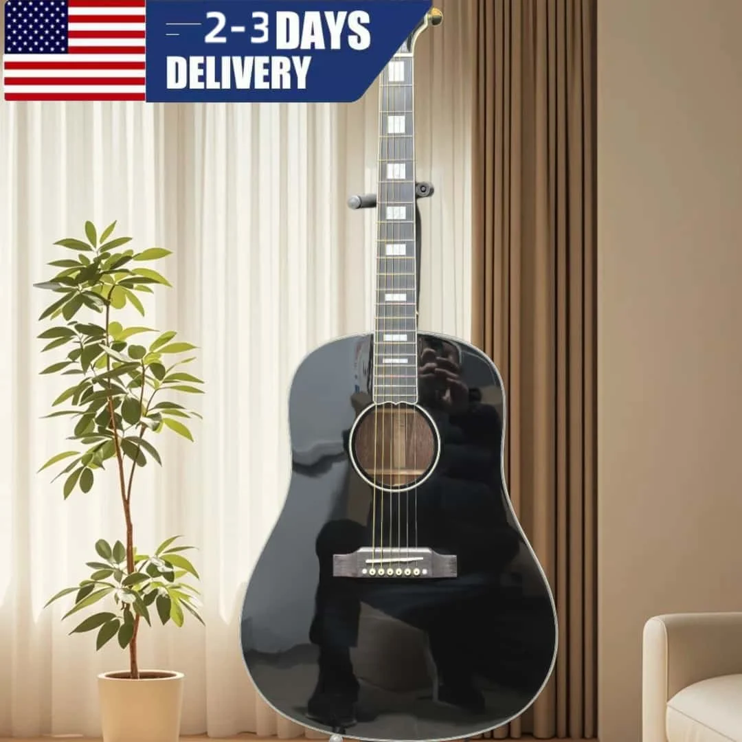 Vintage Block Inlay j45 Acoustic Guitar, Jet Black High-Gloss Finish, Solid Soundboard, Dark Hardwood Fingerboard with Rectangle Block Markers, Trimmed Edge Binding, US Priority Warehouse Dispatch
Vintage Block Inlay j45 Acoustic Guitar, Jet Black High-Gloss Finish, Solid Soundboard, Dark Hardwood Fingerboard with Rectangle Block Markers, Trimmed Edge Binding, US Priority Warehouse Dispatch