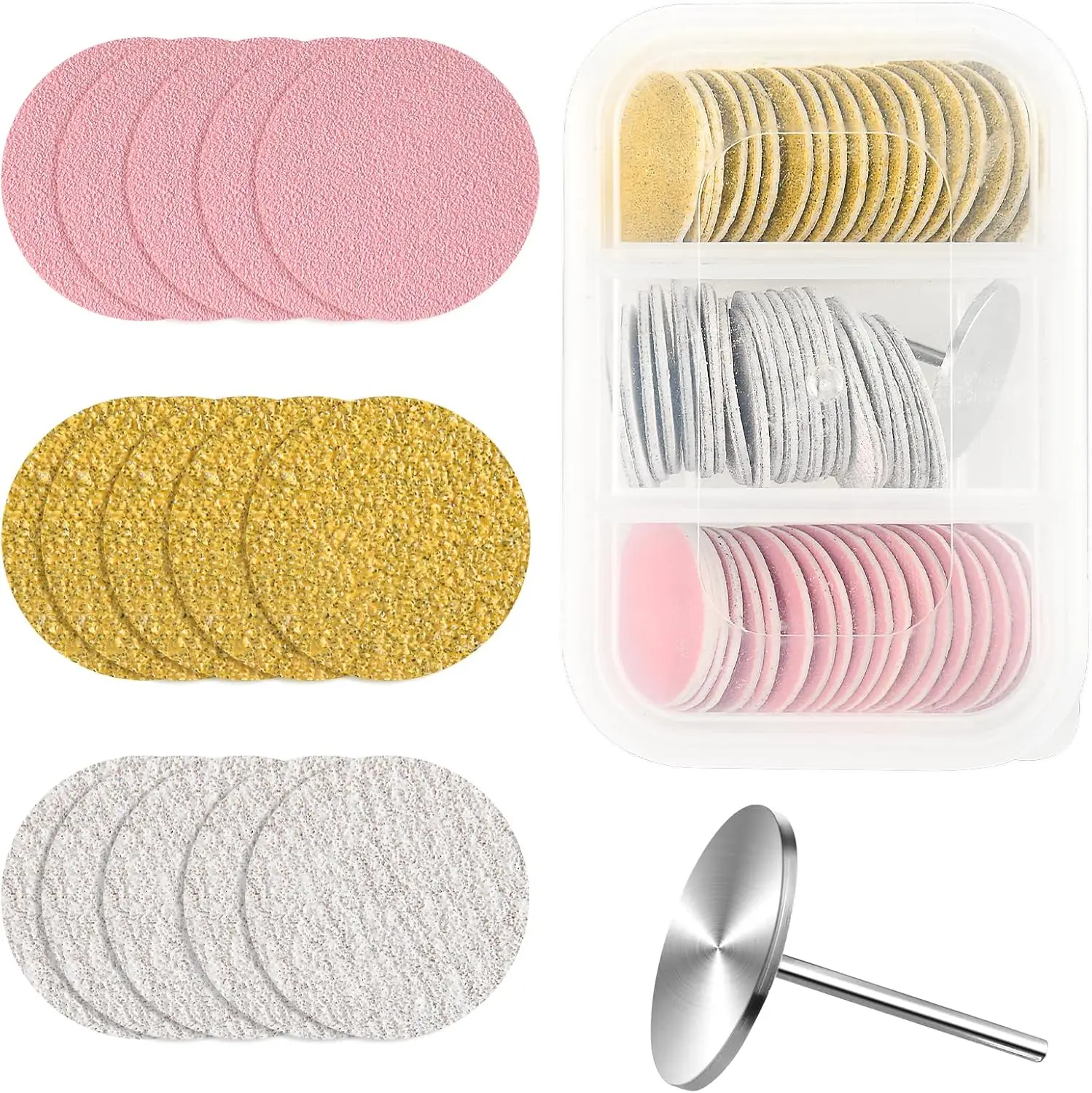 60 Pcs 25mm Sanding Paper Discs with Metal Nail Drill Bit, 80/180/240 Grit for Foot File, Dead Skin Callus Remover
60 Pcs 25mm Sanding Paper Discs with Metal Nail Drill Bit, 80/180/240 Grit for Foot File, Dead Skin Callus Remover