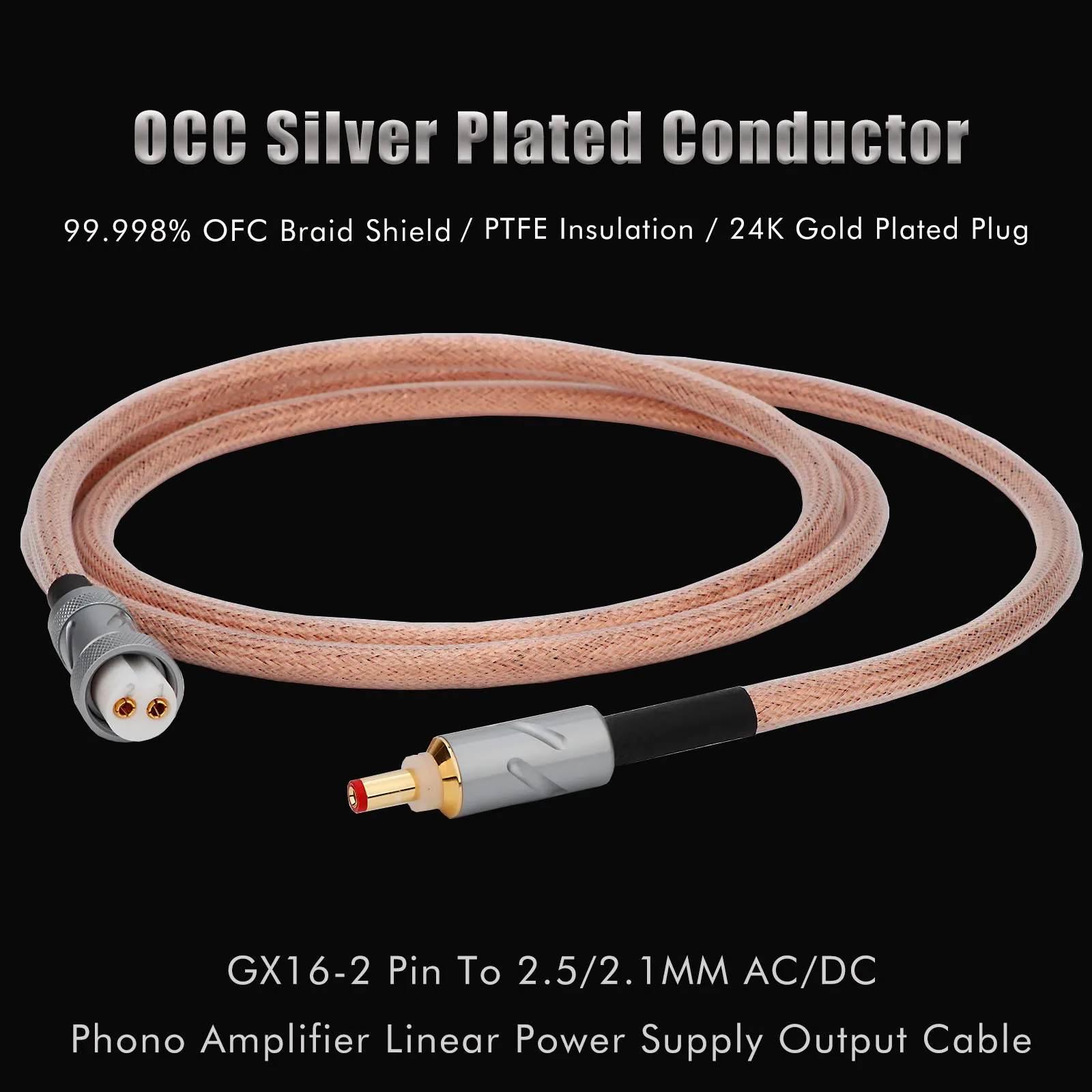 Hifi DC Power Cable OCC Silver Plated Phono Cable GX16-2Pin to DC 2.5mm/2.1mm Amplifier Linear Output Upgrade Supply Power Wire
Hifi DC Power Cable OCC Silver Plated Phono Cable GX16-2Pin to DC 2.5mm/2.1mm Amplifier Linear Output Upgrade Supply Power Wire