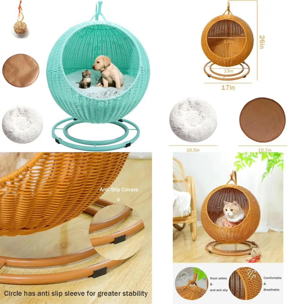 Handwoven Hanging Cat Hammock with Removable Cushion for Patio, Outdoor Pet Cat Bedding, Hanging Kitten Bed Green
Handwoven Hanging Cat Hammock with Removable Cushion for Patio, Outdoor Pet Cat Bedding, Hanging Kitten Bed Green