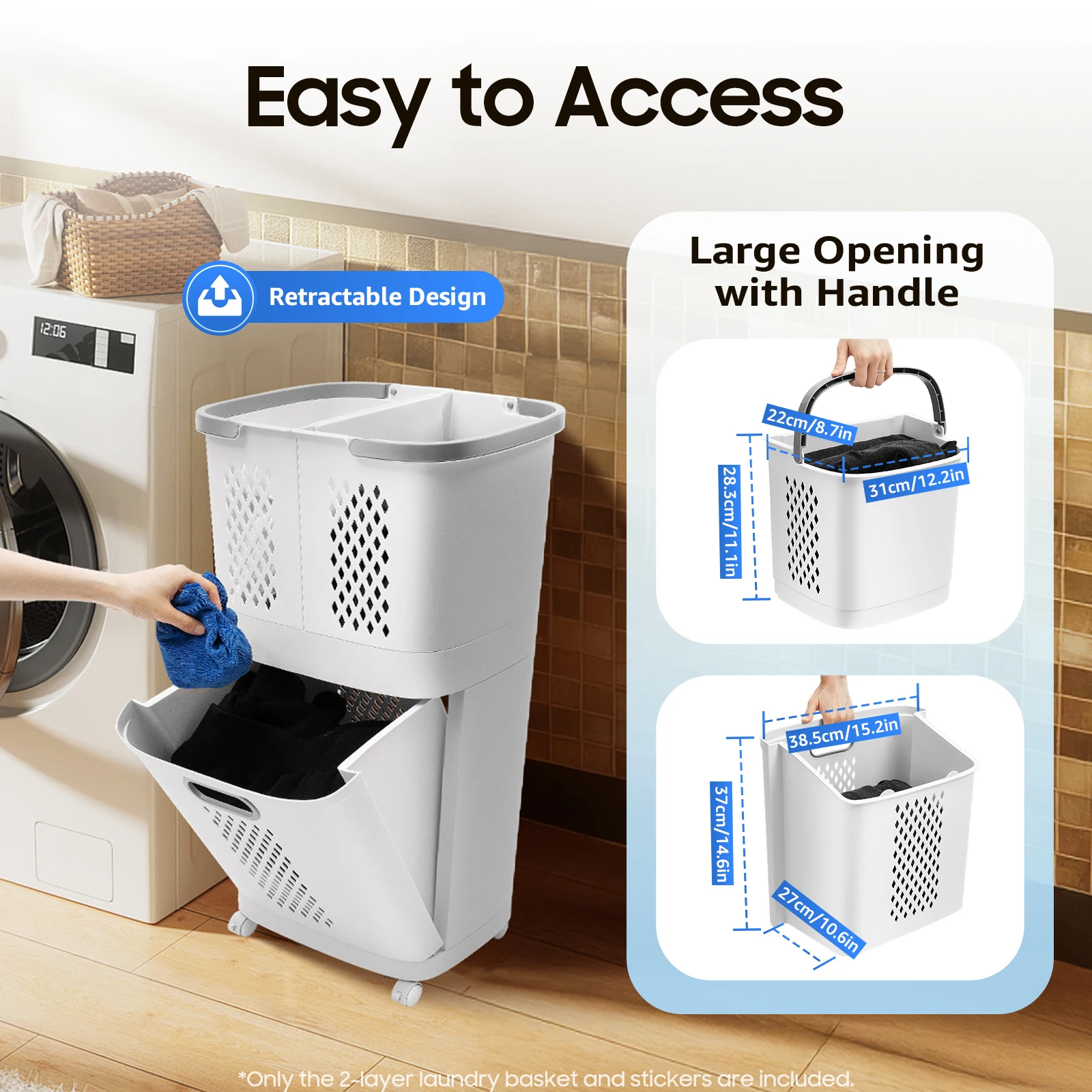 2-Layer Laundry Basket Sorter with Detachable Wall-Mounted Small Baskets, Dirty Clothes Hamper on Wheels, Space Saving Vertical Storage for Bedroom Bathroom Laundry Room, Grey White
2-Layer Laundry Basket Sorter with Detachable Wall-Mounted Small Baskets, Dirty Clothes Hamper on Wheels, Space Saving Vertical Storage for Bedroom Bathroom Laundry Room, Grey White