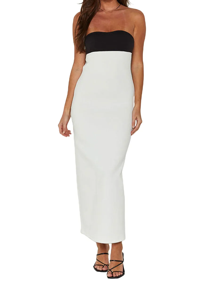 Women s Tube Dress Contrast Color Strapless Backless Cut Out Slit Bodycon Maxi Summer Beach Dress Streetwear
Women s Tube Dress Contrast Color Strapless Backless Cut Out Slit Bodycon Maxi Summer Beach Dress Streetwear