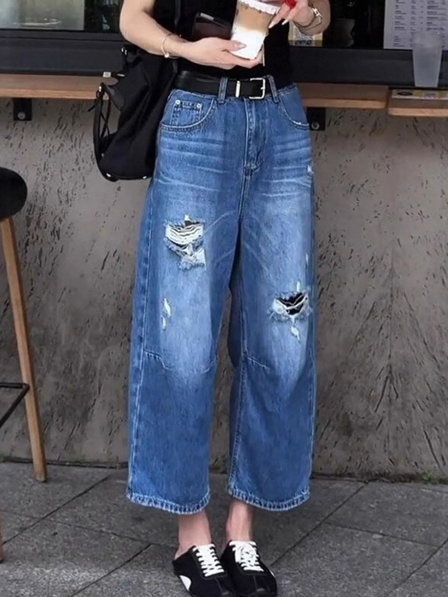 Retro American Spicy Women's Jeans High Waist Loose Wide Leg Nine Points Torn Washed Denim Skinnifying Summer Pants
Retro American Spicy Women's Jeans High Waist Loose Wide Leg Nine Points Torn Washed Denim Skinnifying Summer Pants