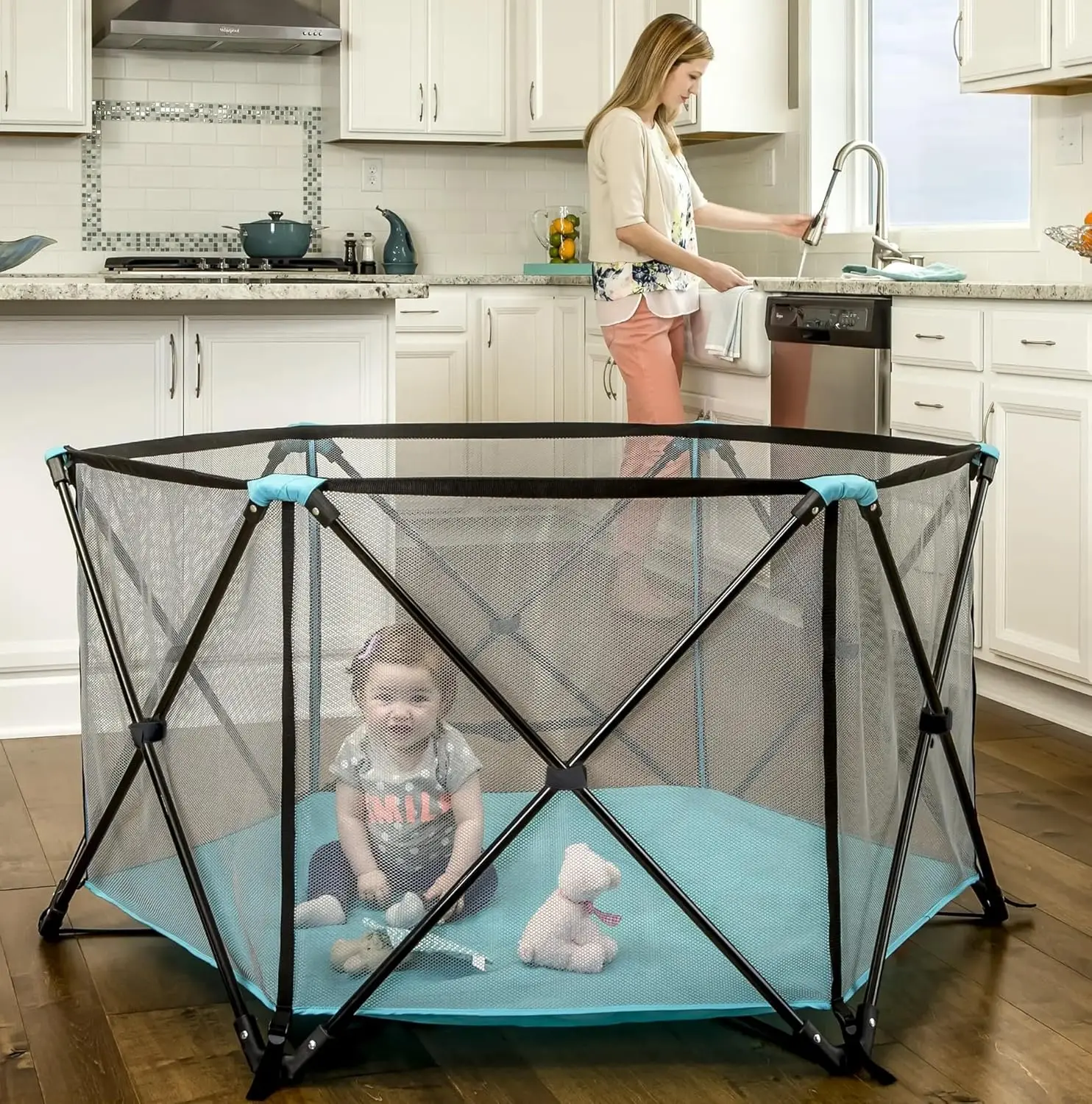 Portable Play Yard for Indoor & Outdoor Use, Washable Aqua 6-Panel, 48 Inch
Portable Play Yard for Indoor & Outdoor Use, Washable Aqua 6-Panel, 48 Inch