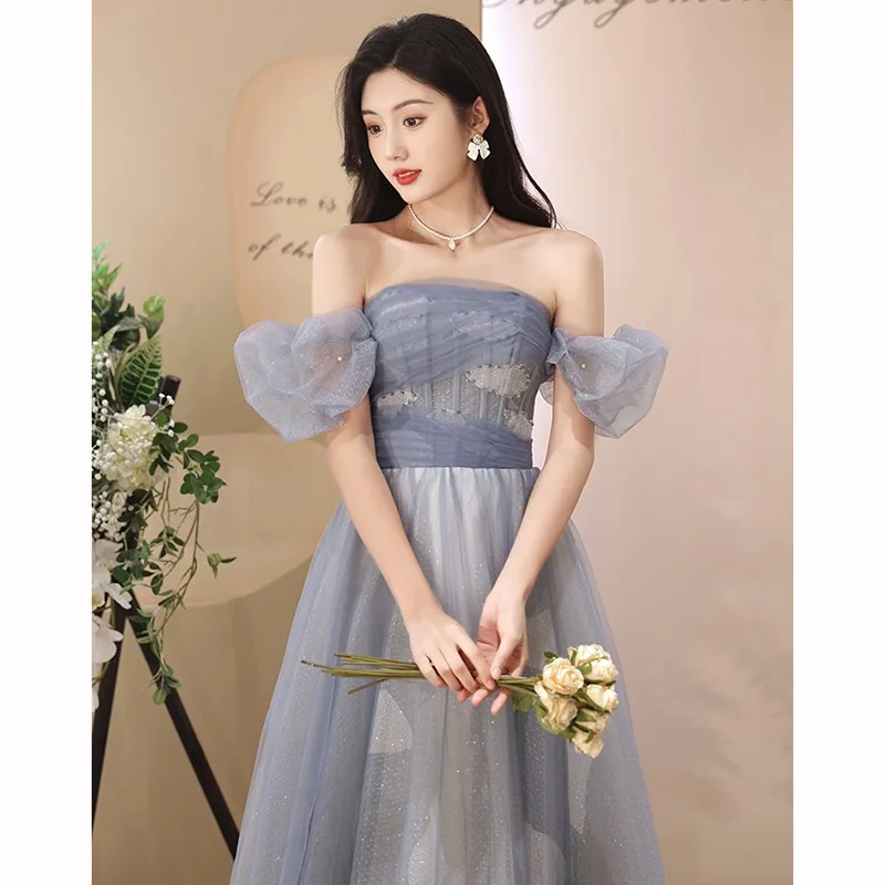 Blue Off Shoulder Evening Dress Women Square Collar Pearl Puff Sleeves Sequin Graduation Dresses Exquisite Elegant Banquet Gown
Blue Off Shoulder Evening Dress Women Square Collar Pearl Puff Sleeves Sequin Graduation Dresses Exquisite Elegant Banquet Gown