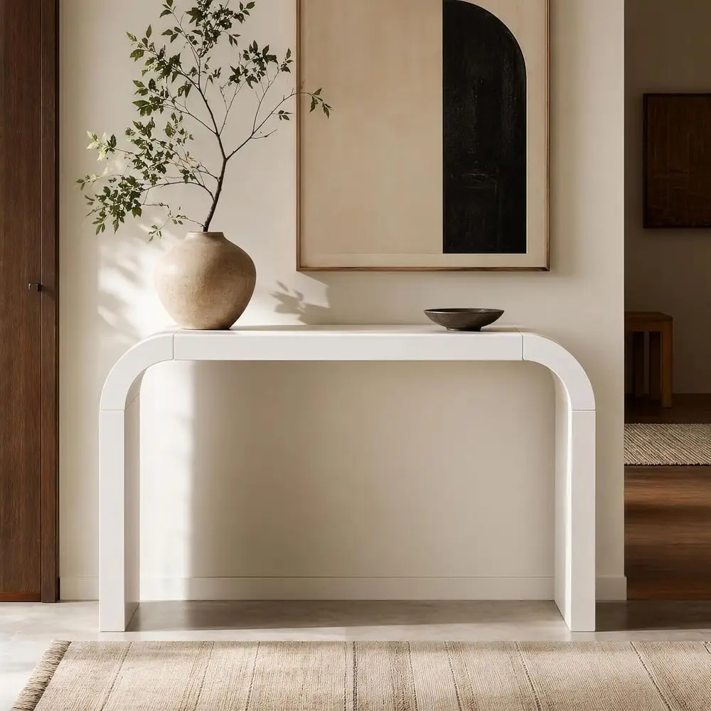 52 White Wooden Curved Entryway Table for Living Room - Long and Narrow, Ideal Behind Couch or in Corridor
52 White Wooden Curved Entryway Table for Living Room - Long and Narrow, Ideal Behind Couch or in Corridor