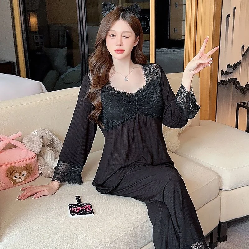 2025 Autumn Long Sleeve Sexy Lace V-neck Modal Pajama Sets for Women Korean Sleepwear Pyjama Homewear Pijama Mujer Home Clothes
2025 Autumn Long Sleeve Sexy Lace V-neck Modal Pajama Sets for Women Korean Sleepwear Pyjama Homewear Pijama Mujer Home Clothes