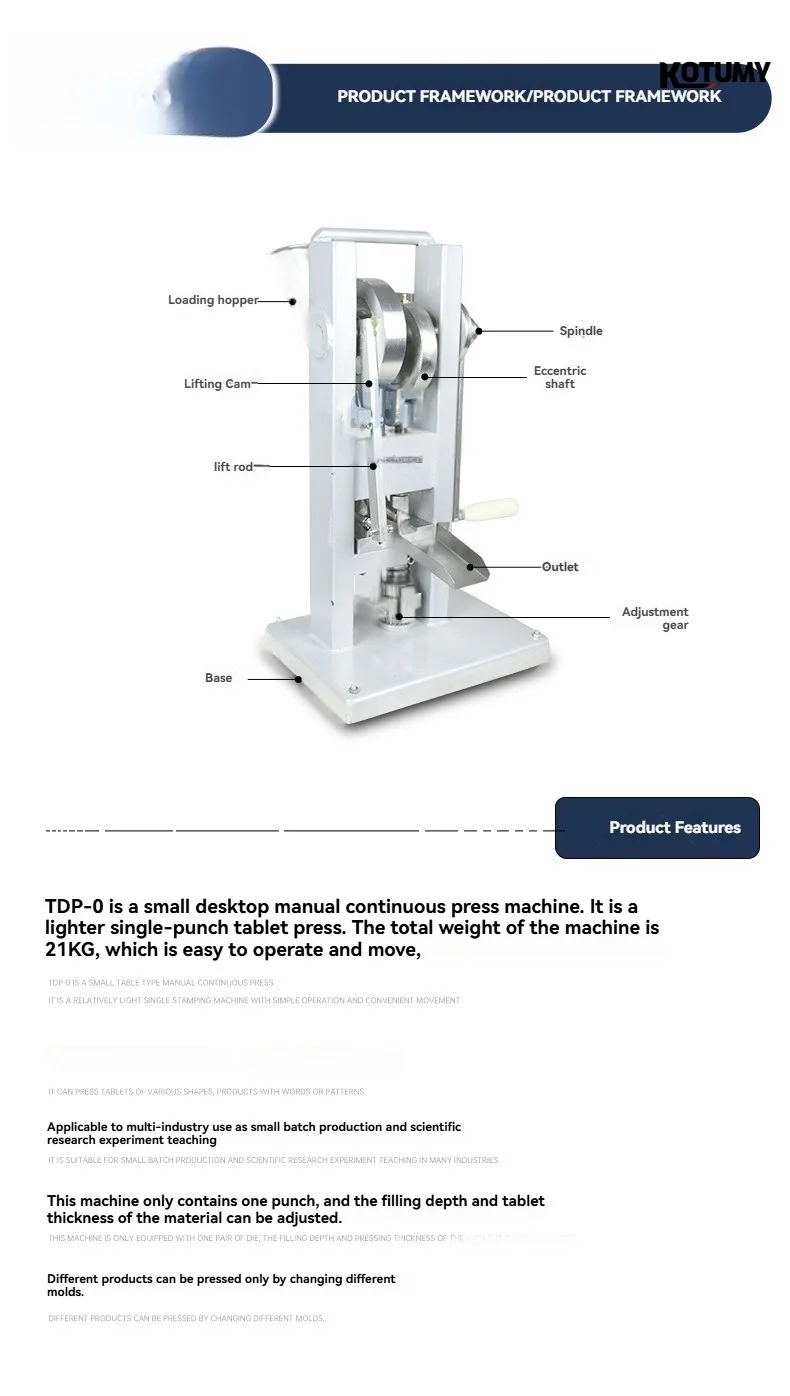 TDP-0 Hand cranked Tablet Press VC Candy Slicer Small Desktop Tablet Press for Experimental Teaching
TDP-0 Hand cranked Tablet Press VC Candy Slicer Small Desktop Tablet Press for Experimental Teaching
